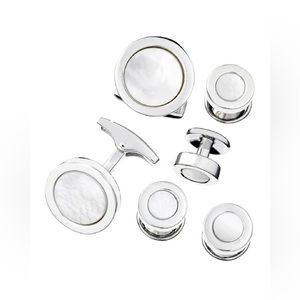 Jan Leslie Men's 925 Round Mother-of-Pearl Cufflink Stud Set